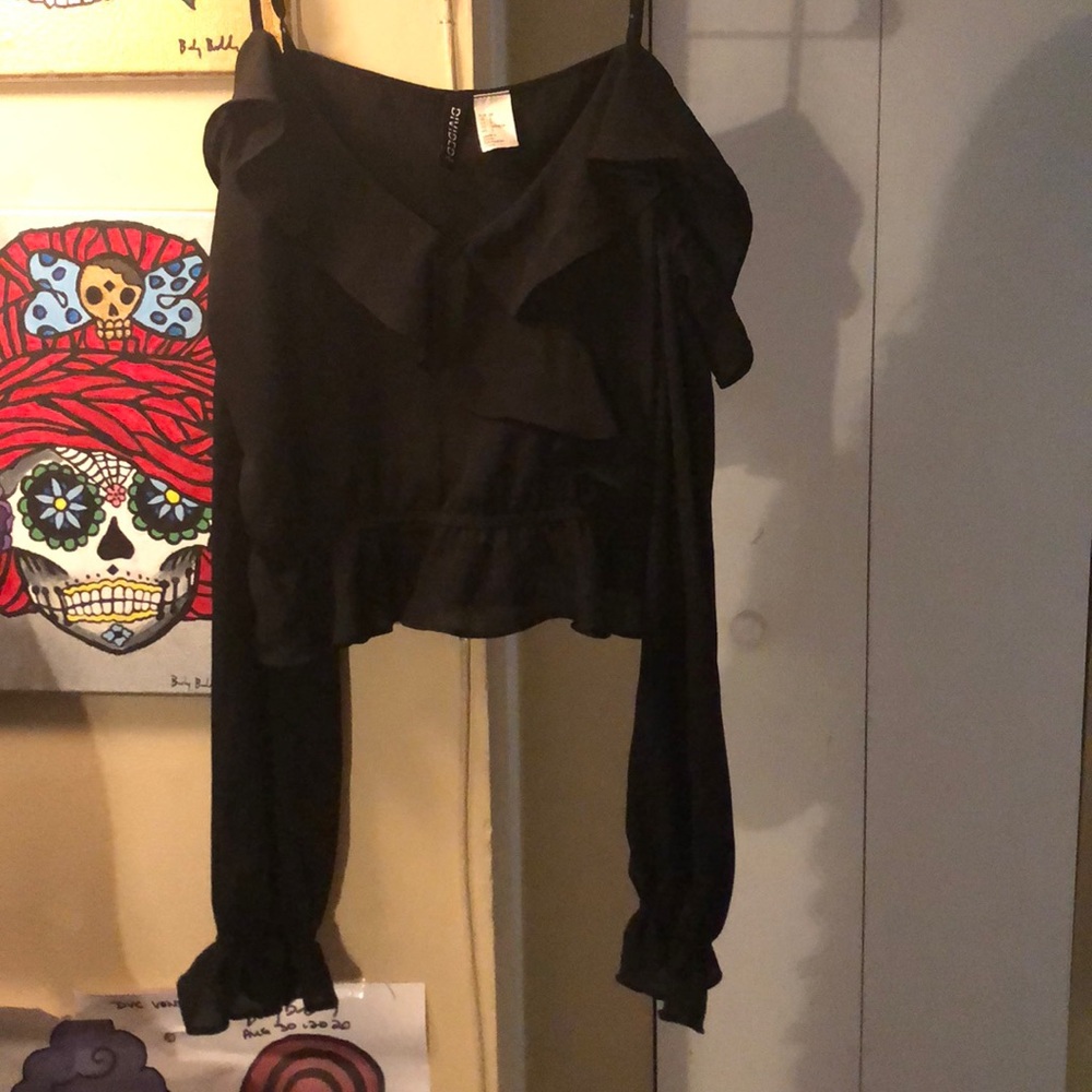 Black frilled semi sheer crop top